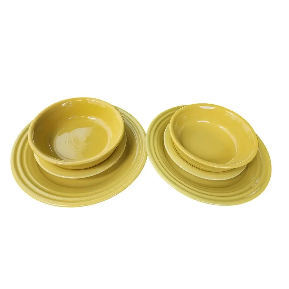 1930s wet foot genuine no stamp 6pc Fiesta Stoneware Yellow Plates/Bowls